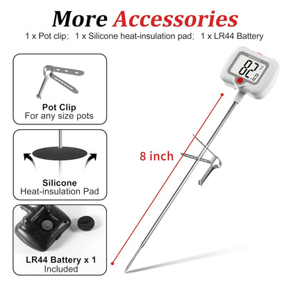 BOMATA Digital Candy Thermometer with Pot Clip, Deep Fry Oil Thermometer with Rotatable Display & Long Probe, for Candy Candle Making, Cooking, Food, Liquids, Water, Sugar.. White
