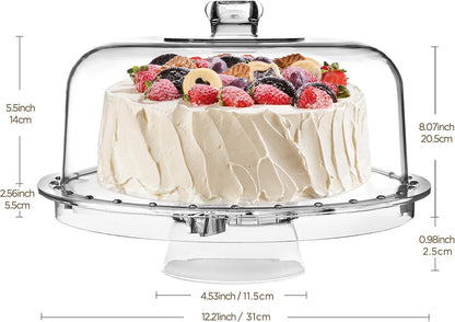 HBlife Cake Stand with Acrylic Dome Cover (12.2"), Multifunctional Serving Cookie Platter Punch Bowl and Cake Plate for Dessert Table Display for Parties (6 Uses)