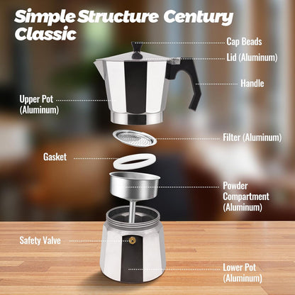 12 Cup Aluminum Moka Pot Classic Stovetop Espresso Coffee Maker 600ml 20oz Coffeemaker Percolator Mocha Pot Greca Coffee Maker Cafe Makers for Italian and Cuban Café Brewing Silver
