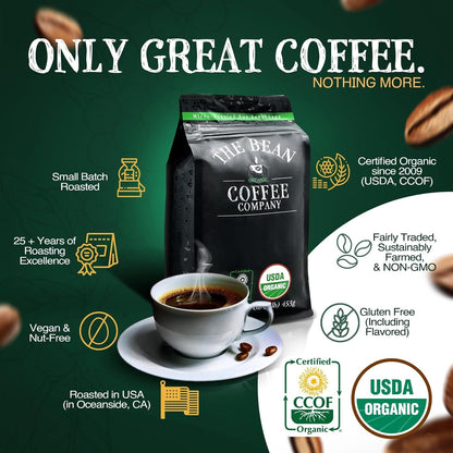The Bean Organic Coffee Company California Blend, Medium Roast, Whole Bean Coffee, 16-Ounce Bag
