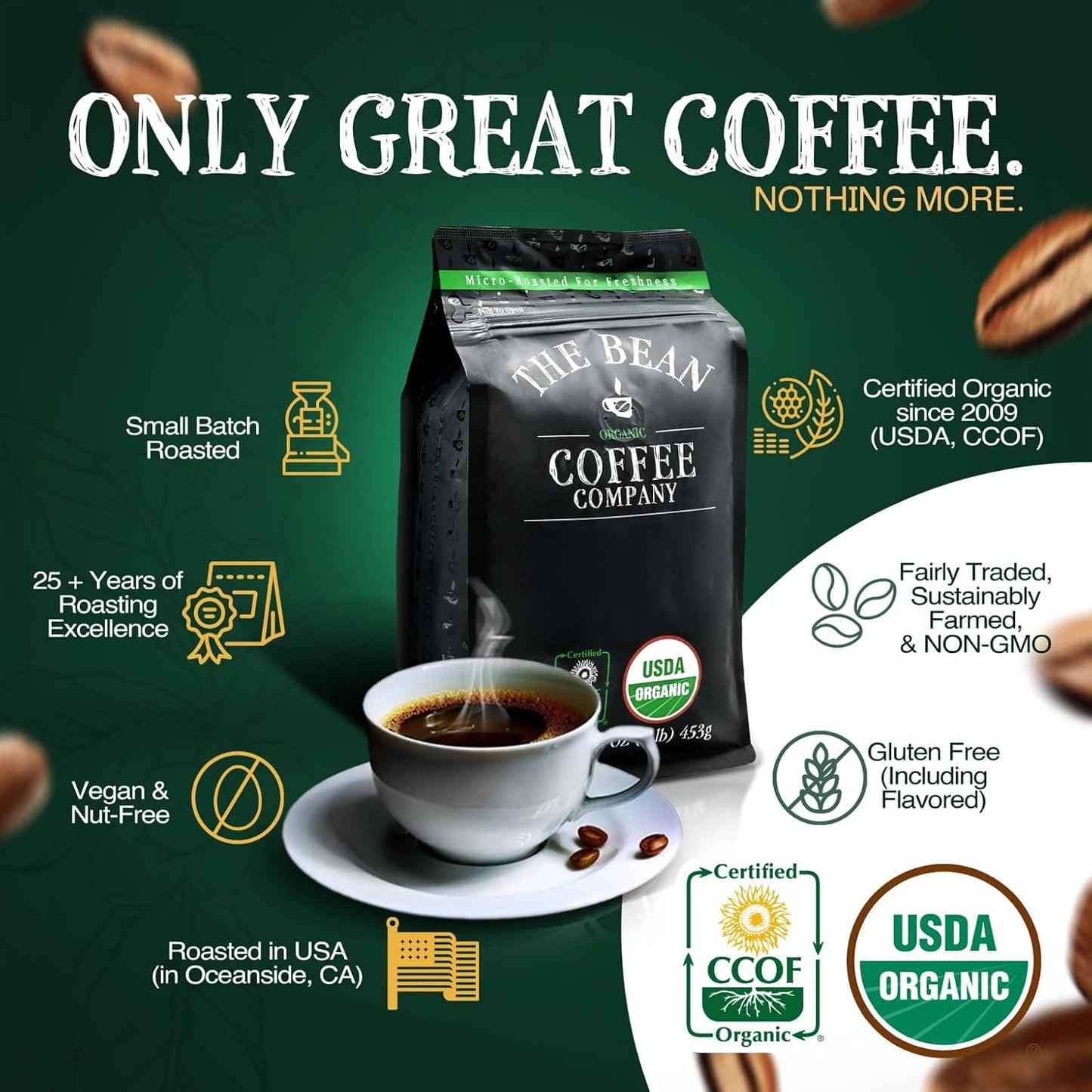 The Bean Organic Coffee Company Le Bean, Dark French Roast, Whole Bean Coffee, 16-Ounce Bags (Pack of 2)