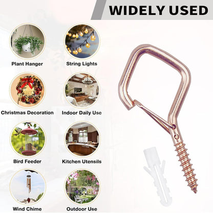 10PCS Eye Screw Hooks for Hanging Heavy Duty with Safety Buckle.Metal Ceiling Hooks for Hanging Plants,Cup,Wind Chime,Bird Feeders,christmas String Lights at Indoor&Outdoor,2.36 Inch(No Drill Bit)