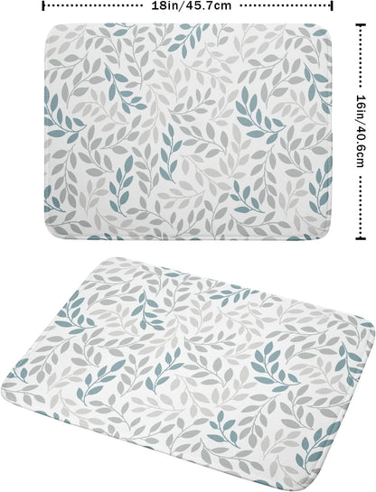 Dish Drying Mats for Kitchen Counter 16x18inch，Grey and Blue Leaves branches Dish Drying Mat for Kitchen Dishes Pad Dish Drainer Rack Mats Absorbent Fast Dry Kitchen Accessories
