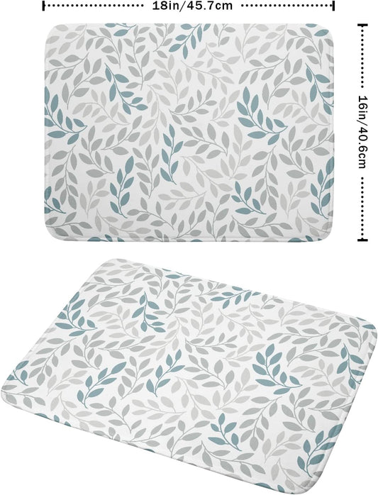 Dish Drying Mats for Kitchen Counter 16x18inch，Grey and Blue Leaves branches Dish Drying Mat for Kitchen Dishes Pad Dish Drainer Rack Mats Absorbent Fast Dry Kitchen Accessories