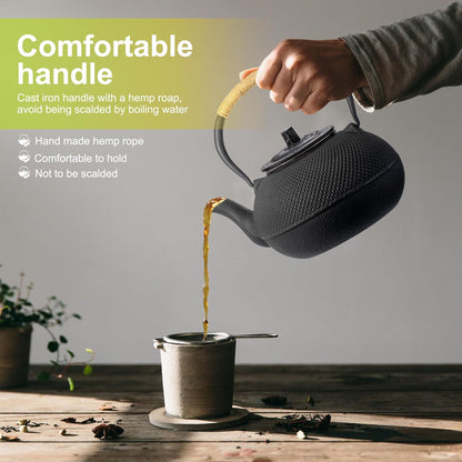 suyika Japanese Tetsubin Cast Iron Teapot Tea Kettle pot with Stainless Steel Infuser for Stovetop Safe Coated with Enameled Interior 22 oz/650 ml