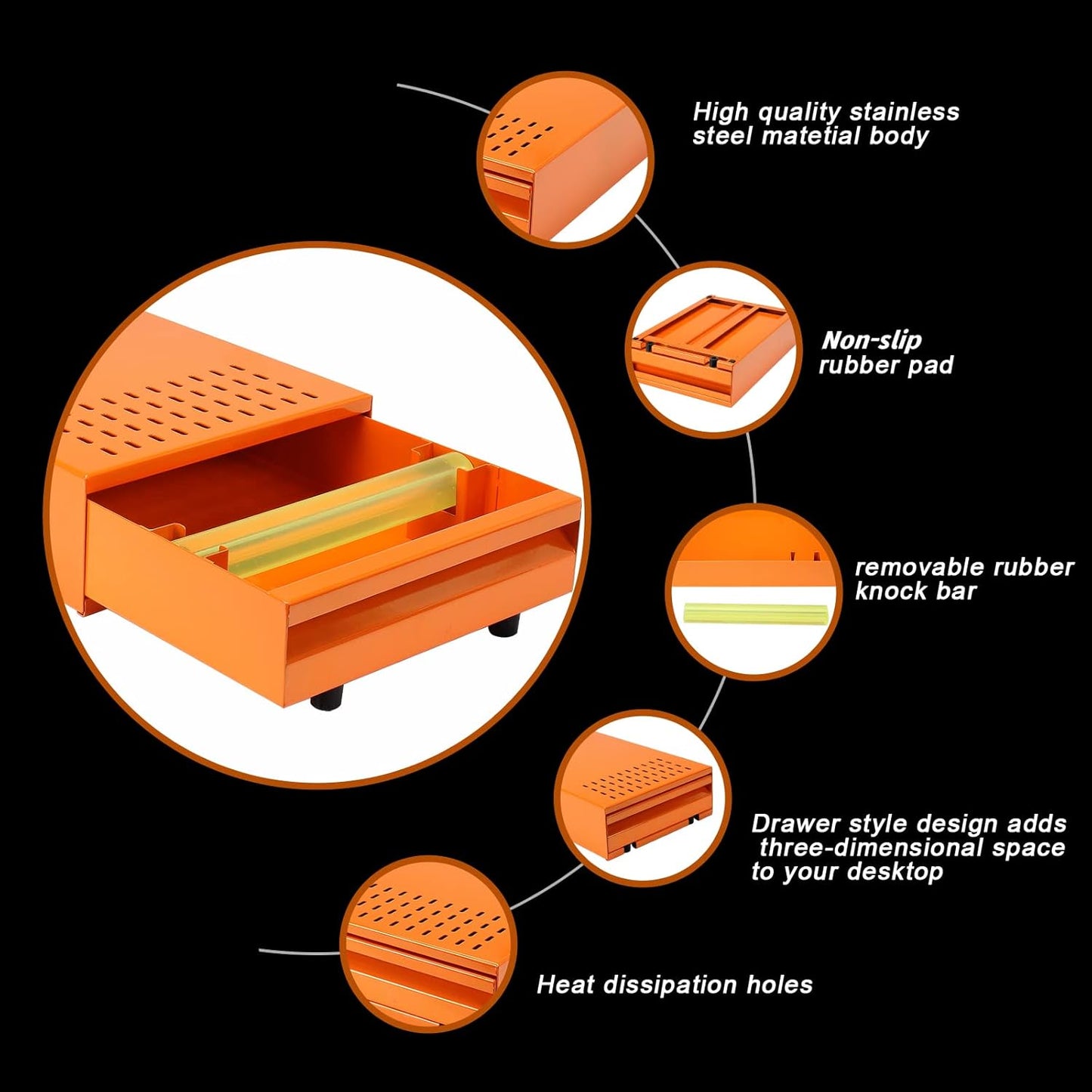 Large Size Espresso Coffee Knock Box Drawer, Stainless Steel Pull-Out Style Coffee Grounds Powder Container Bin for Cafes Restaurant Home Bar, 14.96 x 10.03 x 3.93 inch (Orange)