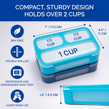 Mini Bento-Box Snack Boxes Set of 2 | Small Portion Lunch Containers for Kids Boys Girls Toddlers | BPA Free | Navy & Blue