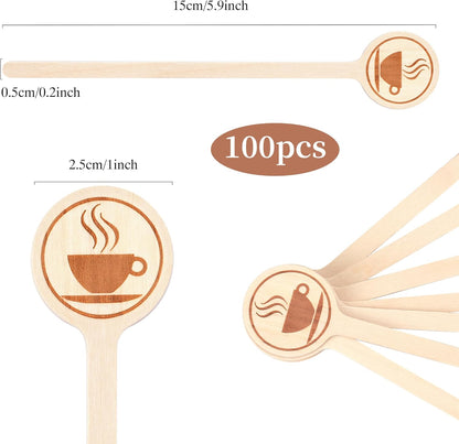 100Pcs Coffee Stirrers-5.9 Inch Natural Wooden Stir Sticks with Round Ends, Disposable Biodegradable Cafe Grade Coffee Stir Sticks Wood Beverage Mixer for Coffee Cocktails Milk Tea