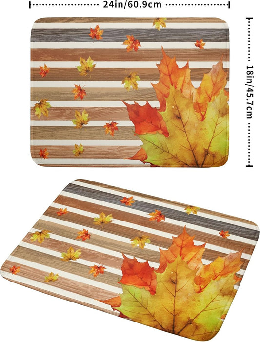 Autumn Golden Maple Leaf Dish Drying Mat for Kitchen Counter,Rural Wood Light Brown Stripes Drying Mat 18 x 24 Inch Microfiber Dish Drying Pad Dish Rack Drainer Mat for Coffee Bar