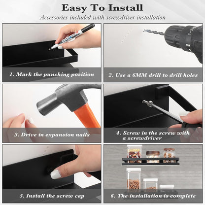 Lallisa 2 Pieces Stainless Steel Shelf Bathroom Shower Floating Shelves Wall Mounted Shower Caddy Basket Shelf Storage Organizer Shelves for Bathroom, Kitchen, Living Room (Black,11.81 Inch/ 30 cm)