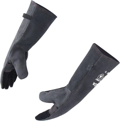 RAPICCA Fireplace Gloves Fire Heat Resistant: Grey 16IN 662℉- Fireproof Leather for Fireplace Fire pit Wood stove Campfire Furnace BBQ Grill Oven Stick Mig Welding Welder Gear - Birthday Gift for men