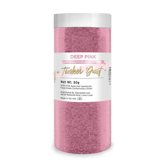 BAKELL Deep Pink Edible Glitter, 50 Grams | TINKER DUST Edible Glitter | KOSHER Certified | 100% Edible Glitter | Cakes, Cupcakes, Cake Pops, Drinks, Dessert Vegan Glitter & Dusts (50g, Deep Pink)