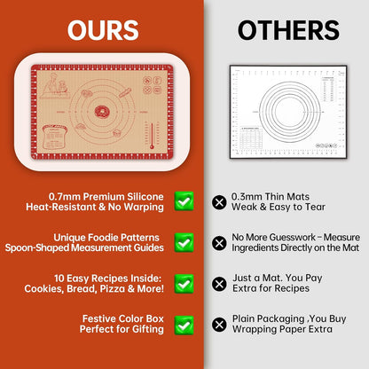 Extra Thick Silicone Mat for Baking, Silicone Baking Mat with 10 Easy Recipes, Non Stick Silicone Pastry Mat, kneading Dough Rolling Mat, Macaron, Cookie, bread, Pizza, Fondant/Pie Crust