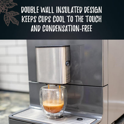 Bacimi® Double Wall Insulated Coffee Mugs (Set of 4 / 5oz) - Clear Borosilicate Cups - Thermal Drinking Cups for Espresso, Cappuccino, Latte, Tea, Hot Beverage, Wine - Microwave Safe