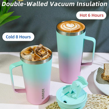 BJPKPK Insulated Tumbler with Handle, 30oz Insulated Tumblers with Lid and Straw, Stainless Steel Metal Water Bottles, Coffee Travel Mugs, Cups, Marshmallow