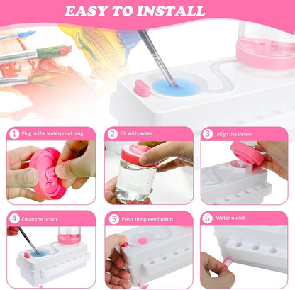 Paint Brush Cleaner, Paint Brush Rinser with Drain & Brush Holder, Painting Station, Paint Brush Cleaner Tool for Water-Based Painting Supplies