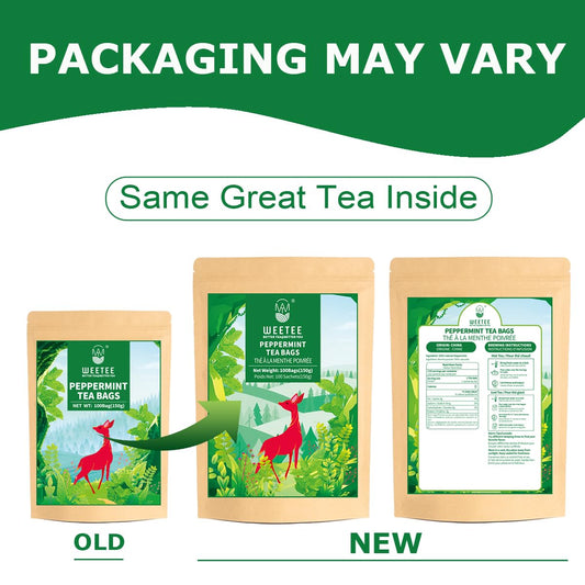 WT WEETEE Peppermint Tea Bags, Made with 100% Pure Peppermint, Fresh Minty Flavour Herbal Tea, Naturally Caffeine Free, 100 Count