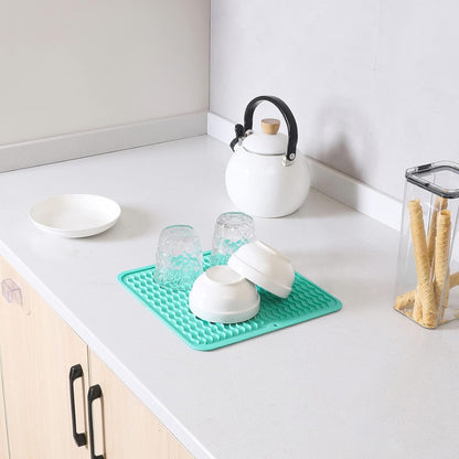 Silicone Dish Drying Mat for Multiple Usage,Easy clean,Eco-friendly,Heat-resistant Silicone Mat for Kitchen Counter or Sink,Refrigerator or Drawer liner Mint M 12 inches x 12 inches