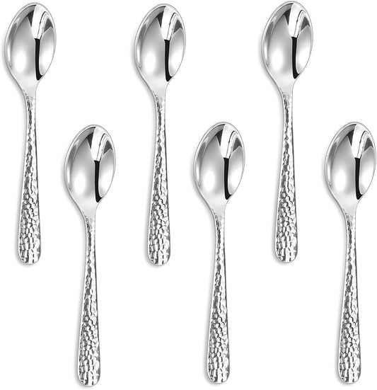 KEAWELL Premium Louise Hammered Demitasse Espresso Spoons: 6-Piece/12-Piece Set, 18/10 Stainless Steel, Mini Coffee Spoons, Small Spoon Set, Brightly-Mirror polished, Dishwasher Safe (6, 5.6 inches)