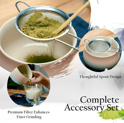 Matcha Whisk Set, Matcha Bowl with Spout, 8PCS Matcha kit, Matcha Whisk and Bowl, Matcha Chasen, Bamboo Scoop, Scoop Rest, Sifter and Tea Towel, Gifts and Ceremony Set for Macha Lovers.(Gradient)