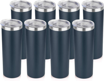 HASLE OUTFITTERS 20 oz Skinny Tumblers Bulk Set, Stainless Steel Insulated Slim Tumblers with Lids, Reusable Double Wall Travel Coffee Mugs, Durable Powder Coated Travel Water Cups(Navy, 8)