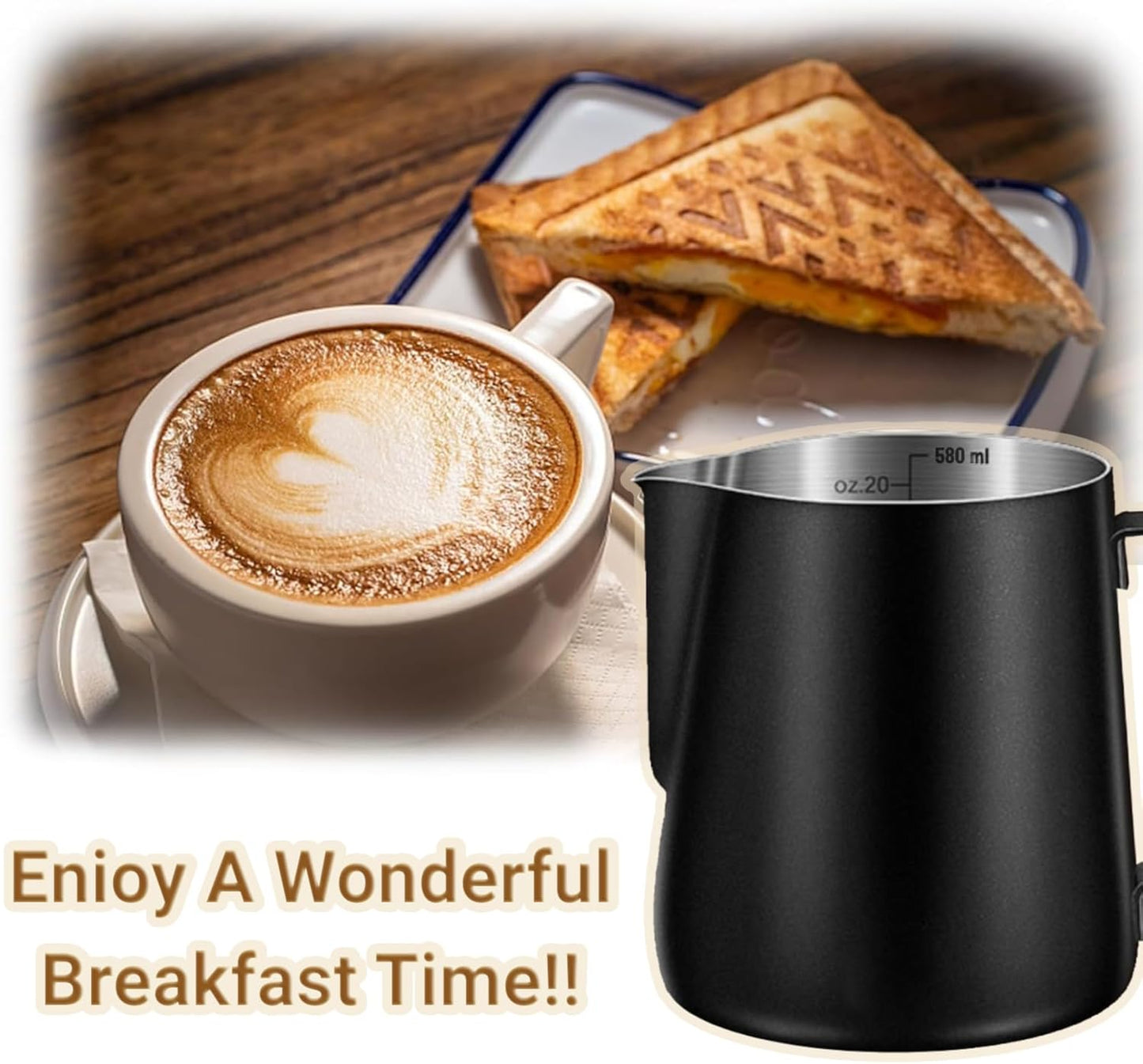 Milk Frothing Pitcher, 350ml/600ml (12oz/20oz) Milk Frother Cup Stainless Steel Jug Steaming Pitcher, Milk Coffee Cappuccino Latte Art Barista Steam Pitchers Milk Jug Cup with Decorating Pen