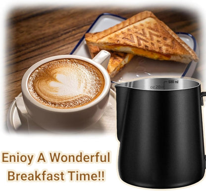 Milk Frothing Pitcher, 350ml/600ml (12oz/20oz) Milk Frother Cup Stainless Steel Jug Steaming Pitcher, Milk Coffee Cappuccino Latte Art Barista Steam Pitchers Milk Jug Cup with Decorating Pen
