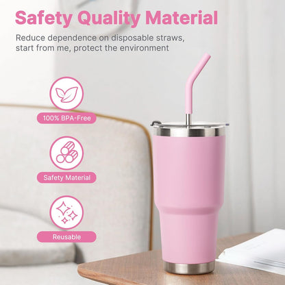 Metal Straws Reusable for YETI 30 oz Tumbler,9.5 "Stainless Steel Drinking Straws with Silicone Tip for 30 oz Cup Tumbler, Cleaning Brush, 1 Portable Bag