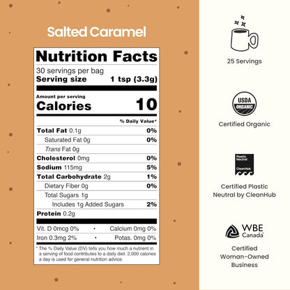 Blume Superfoods Latte - Salted Caramel Powder, Dandelion Root powder, Maca Powder, Pink Himalayan Salt, Low-Sugar, Inflammation support, Organic, Vegan And Keto Friendly - 25 Servings