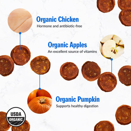 PetPlate Chicken Apple Sausage Bites, Human Grade Dog Treats, All Life Stages, Grain-Free, Organic and Real Ingredients, High Protein, Healthy Snacks (Pack of 1, 4.5 Ounce)