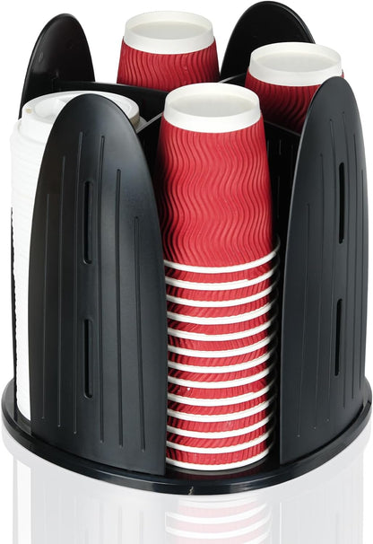 Cup and Lid Organizer ,Paper Cup Dispenser Disposable Coffee Cup Dispenser Removable Cup Holder for Bathroom,Countertops, Kitchen , Office ,Coffee Station, Bar Buffet,4 Compartment Rotating