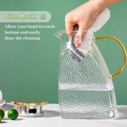 Glass Pitcher With Lid and Spout, 1.8 Liter 60 oz Glass Pitchers With Handle And Lid, Jug Water Pitchers For Fridge, Carafe Jar for Hot/Cold Water Iced Tea Juice Coffee Milk Beverage