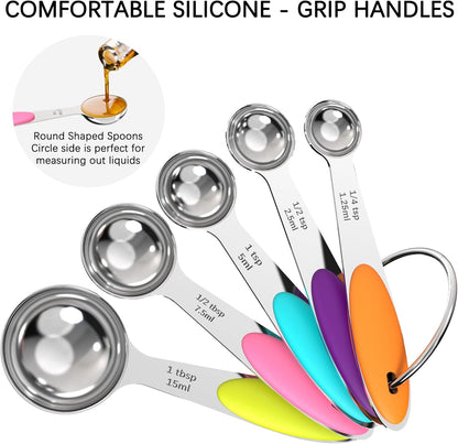 TILUCK Measuring Cups and Spoons Set, Stainless Steel, Kitchen Utensils for Cooking and Baking (12, Colorful)