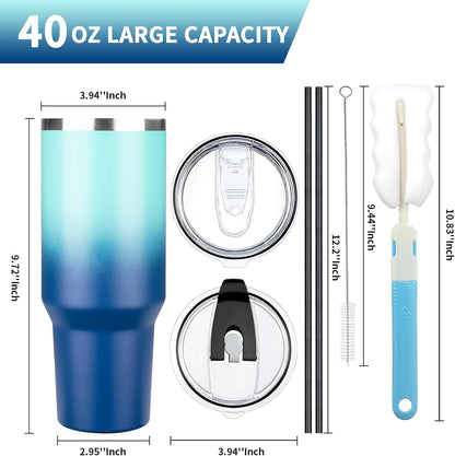 40 oz Tumbler with Lids and Straws, Stainless Steel Insulated Coffee Tumbler, Double Wall Vacuum Insulated Travel Mug Cup, Leakproof Thermal Coffee Cup for Hot and Cold Drink (Light Dark Blue)