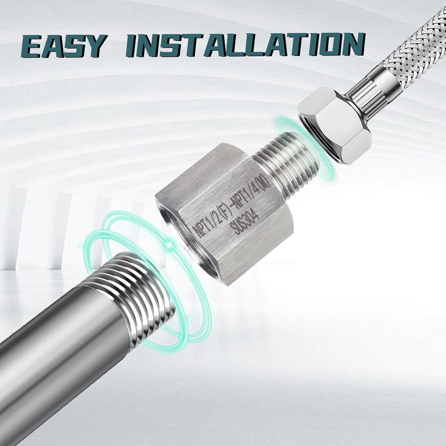 2 pieces，Npt1/2 Female to Npt1/4 Male Thread Adapter, Water line adapter，Fabricate of 304 Stainless Steel