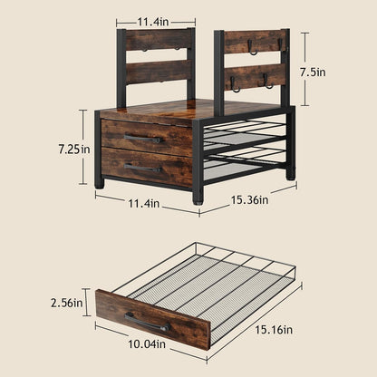 K Cup Holder Drawer - Coffee Pod Organizer for Counter, Sturdy k cups Storage Drawer with Mug Rack, Coffee Maker Stand, 70 Capacity Pods, Home Kitchen Counter Organizer, Rustic Brown