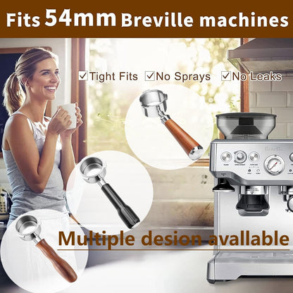 54mm Coffee Bottomless Portafilter, Compatible with Breville Barista Bes 870/878/880/876/840/810/500/450 Replacement Parts Bottomless Portafilter(Reddish brown)