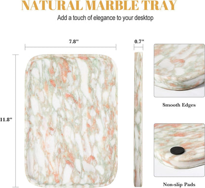 Koville Marble Tray, 12"x8" Marble Vanity Tray for Bathroom Kitchen Countertop, Rectangular Stone Tray for Cosmetics Perfume Trinket, Decorative Catchall Trays (Rosso Norvegian)