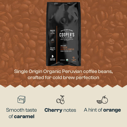 Organic Cold Brew Coffee Peru Reserve Single Origin Peruvian Coarsely Whole Bean - 5 lb. Bag - Medium Roast