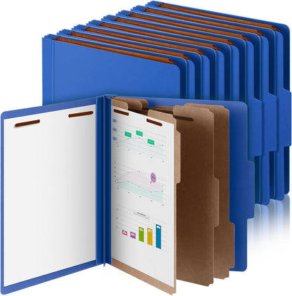 12 Pcs Classification Folders Letter Size, Back to School Supply for Teacher, Student, 3 Dividers Pressboard File Folder Bulk with 2 Fasteners, 3.5 Inch Expanding File Organizer (Dark Blue)