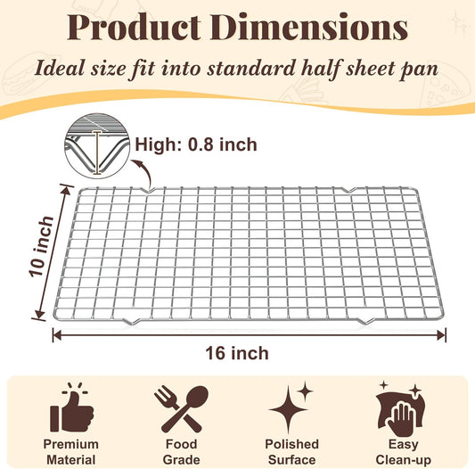 Cooling Racks for Cooking and Baking - 2 PCS 10" x 16" Grid Wire Baking Rack for Oven Cooking, Baking, Grilling, Roasting -Dishwasher Safe Bacon Rack- Fits Jelly Roll Cookie Sheet Pan-Box Packaging