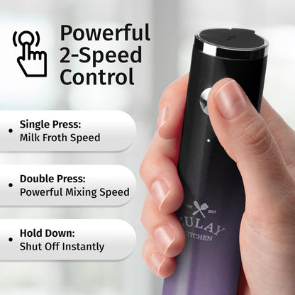 Zulay Kitchen Lux Rechargeable Milk Frother Handheld - Powerful 2-Speed Motor, Fully Waterproof, 2000mAh Battery - Drink Mixer For Latte, Cappuccino, Matcha, Protein Powder - Galaxy
