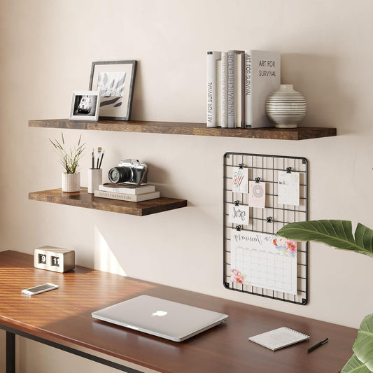 Wall Shelf Set of 3, Rustic Brown Floating Shelves 36 in W x 10 in D x 1 in H, Wooden Floating Wall Shelf with Invisible Brackets for Living Room/Bedroom/Bathroom/Kitchen Storage and Decor