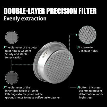MHW-3BOMBER 58mm Espresso Filter Basket, 15g Double-layer Stainless Steel High Precision Extraction Portafilter Basket Filter Fits Most 58mm Portafilter/Tamper, Ridged, FB5627-OS