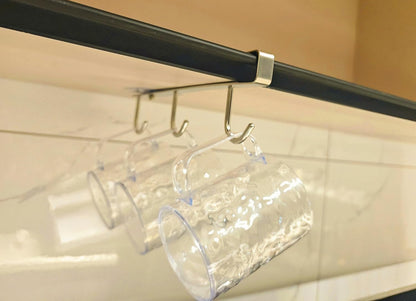Mug Hooks Under Cabinet , 304 Stainless Steel Cup Hooks for Hanging Under Shelf, Mug Organizer Rack with 3 Hooks for Displaying Mugs, Coffee Cups and Kitchen Utensils,Fit for 0.8" or Less thickness