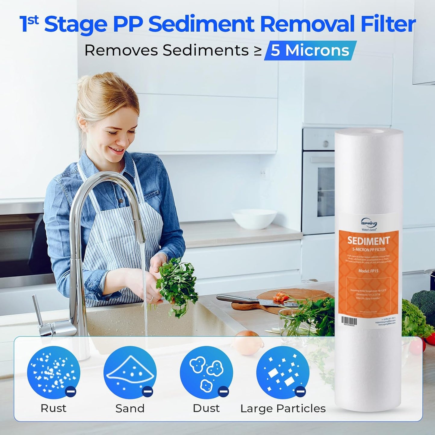 iSpring F3 NSF Certified 6-Month Prefilter Replacement Water Filter Cartridge Pack Set for Standard Reverse Osmosis RO Systems