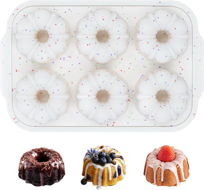 Mini Bundt Cake Pans for Baking, Silicone 6-Cavity Fluted Tube Cake Pan with Metal Reinforced Frame, Nonstick Baking Molds for Cupcake, Brownie, Donuts, Cornbread, Jello