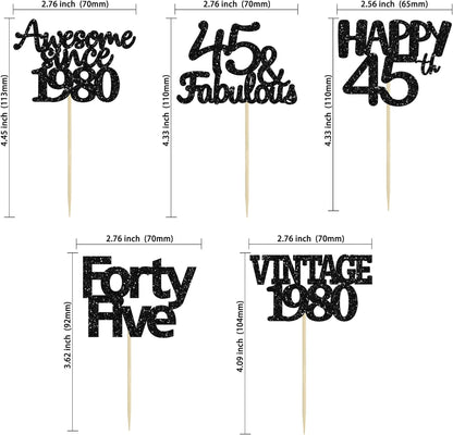 Gyufise 30 Pack Black Glitter 45th Birthday Cupcake Toppers Vintage 1980 Awesome Since 1980 45 Fabulous Cupcake Picks 45th Birthday Wedding Anniversary Party Cake Decorations Supplies