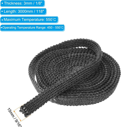 PATIKIL Wood Stove Gasket, 2Pcs 9/16" x 1/8" x 118" Flat Graphite Fiberglass High-Temperature Resistance Seal Rope for Stoves Fireplace Door, Black