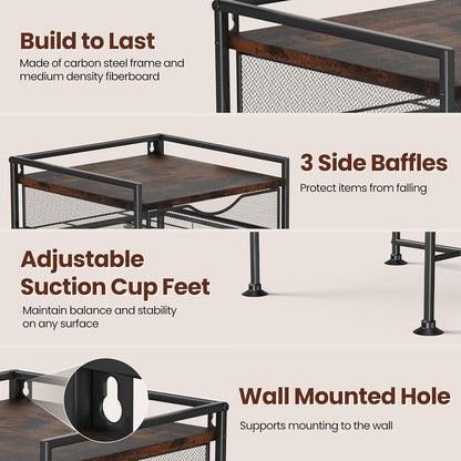 Coffee Bar Organizer Countertop, 2 Tier Mug Cup Holder Stand with 10 Hooks, 60 K Cup Coffee Pod Drawer with Mug Rack, Multifunctional Shelf Organizer for Kitchen, Vintage Brown